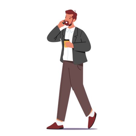 Employee Walking And Drinking Coffee  Illustration