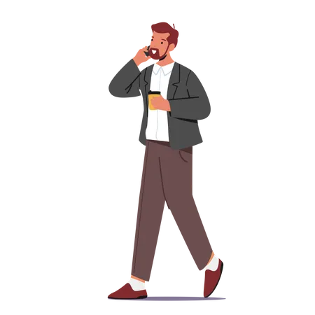 Employee Walking And Drinking Coffee  Illustration