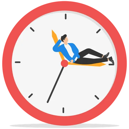 Wasted Time Procrastination Or Slow Life Lazy To Work Low Productivity Or Efficiency Self Discipline Problem Tired Or No Motivation Concept Lazy Businessman Sleeping On The Time Running Clock Illustration