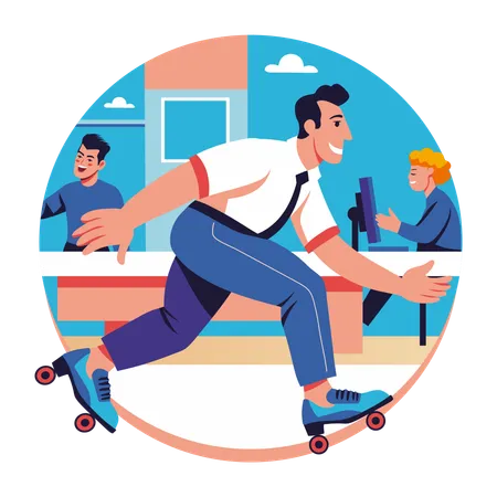 Employee wearing roller skate  Illustration