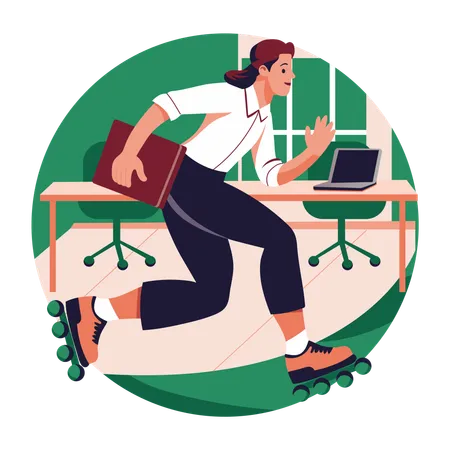 Employee wearing skating shoes  Illustration