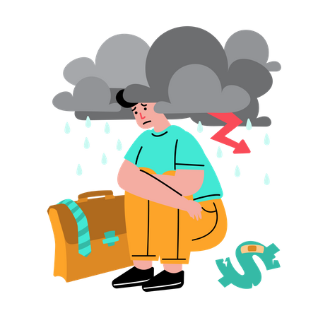 Employee with no job due to business crisis Illustration