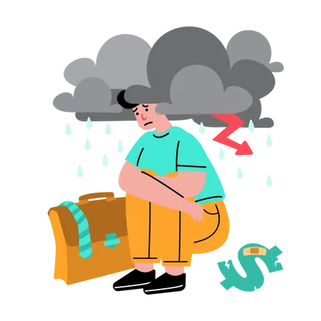 Employee with no job due to business crisis Illustration