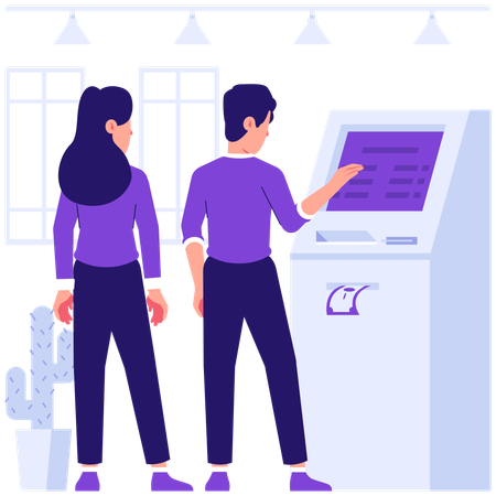 Employee withdraws money from ATM machine  Illustration