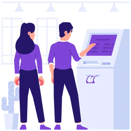 Employee withdraws money from ATM machine  Illustration