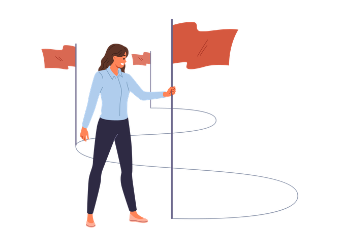 Employee woman achieves business target  Illustration