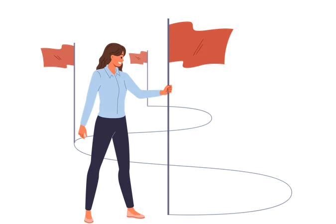 Employee woman achieves business target  Illustration