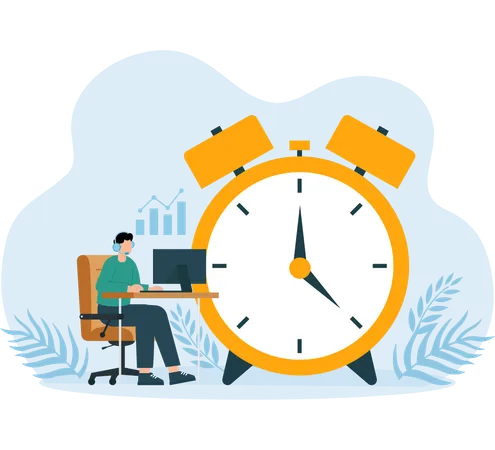 Employee Work according to deadline Alarm  Illustration