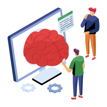 Employee work on human brain  Illustration