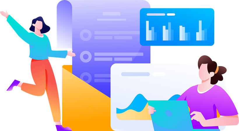 Employee work on market analysis in conference  Illustration