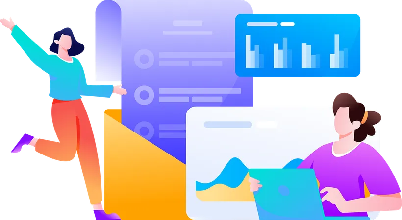 Employee work on market analysis in conference  Illustration