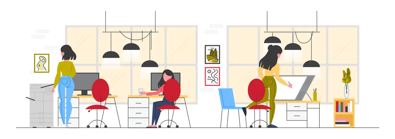 Employee working at co working space  Illustration