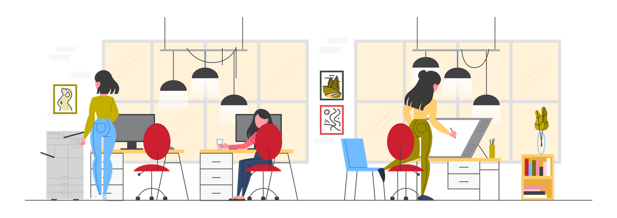 Employee working at co working space Illustration