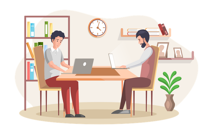 Employee working at office Illustration