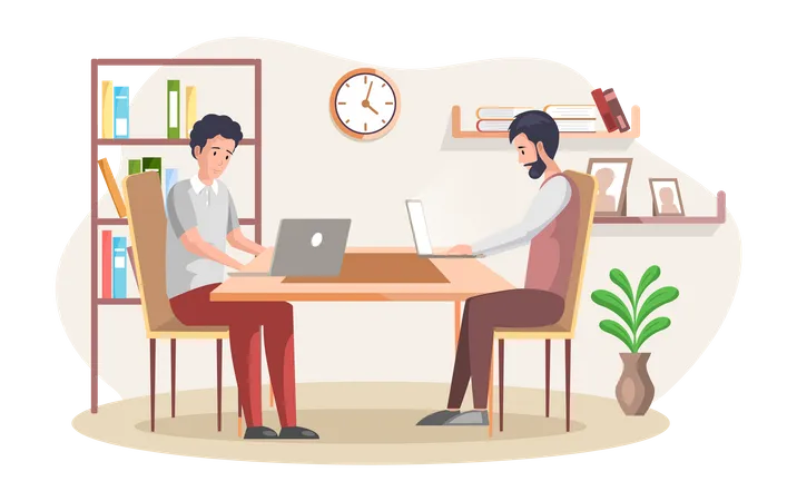 Employee working at office Illustration