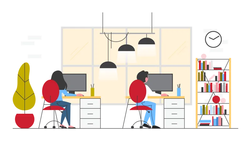 Employee working at office desk Illustration