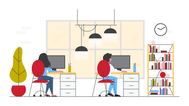 Employee working at office desk  Illustration