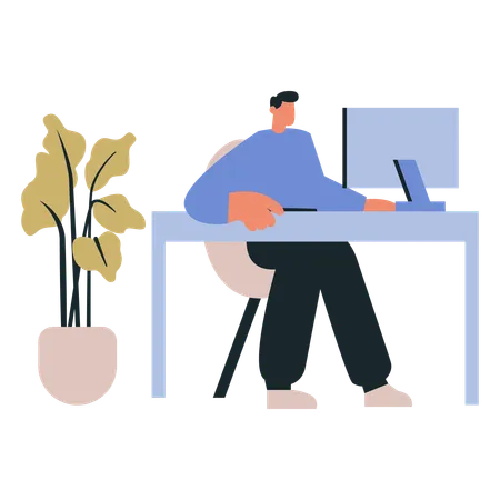 Employee working distantly  Illustration