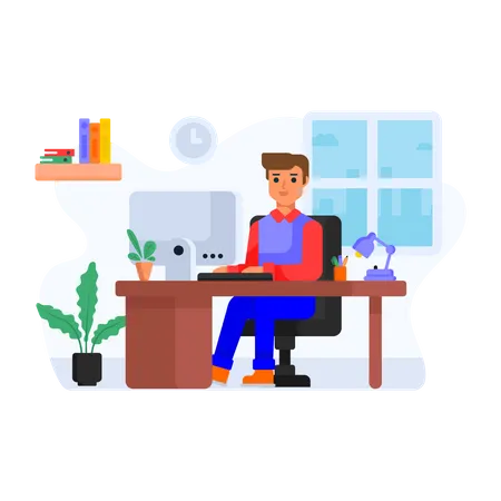 Employee working from home  イラスト