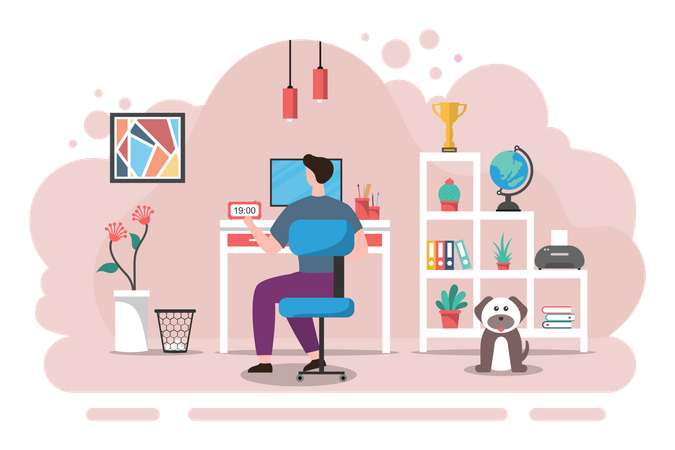 Employee working from home  Illustration