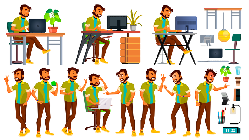 Employee Working Gestures Illustration