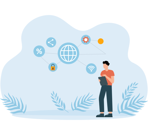 Employee working global network  Illustration