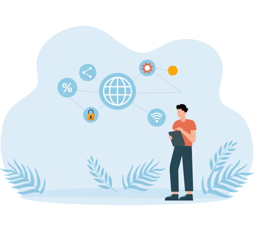 Employee working global network  Illustration