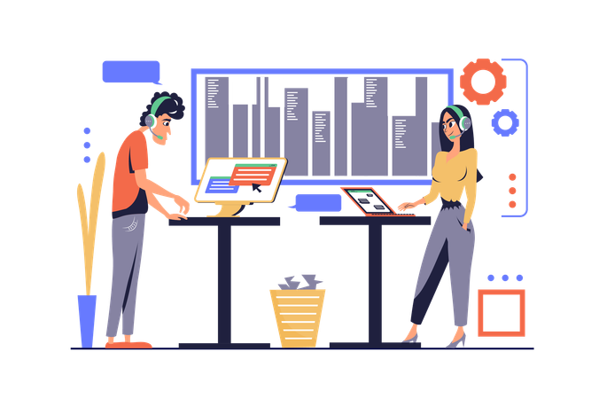 Employee working in customer support department  Illustration