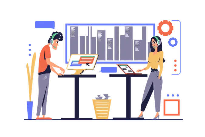 Employee working in customer support department  Illustration