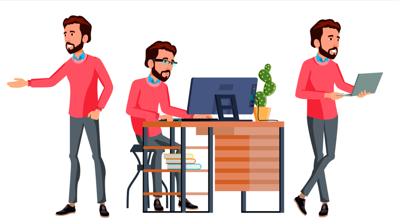 Employee Working In Office On Desk  Illustration