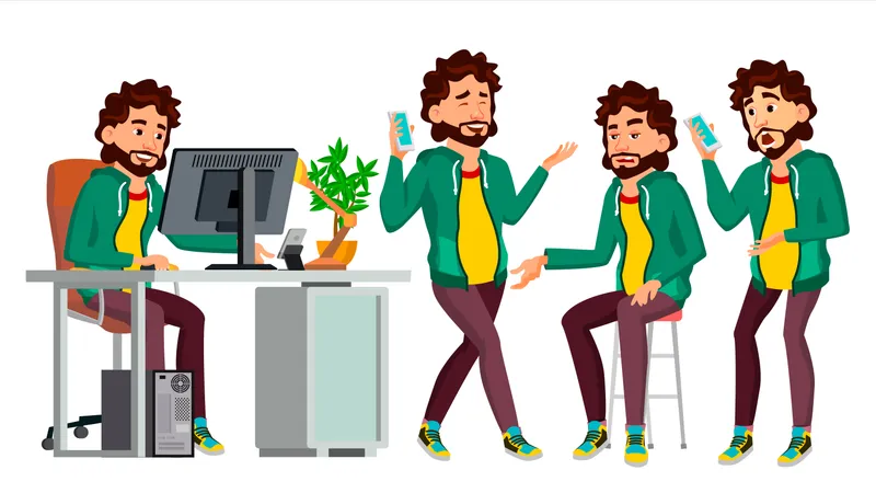 Employee Working In Office On Desk  Illustration