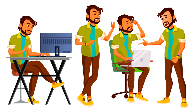 Employee Working In Office On Desk  Illustration