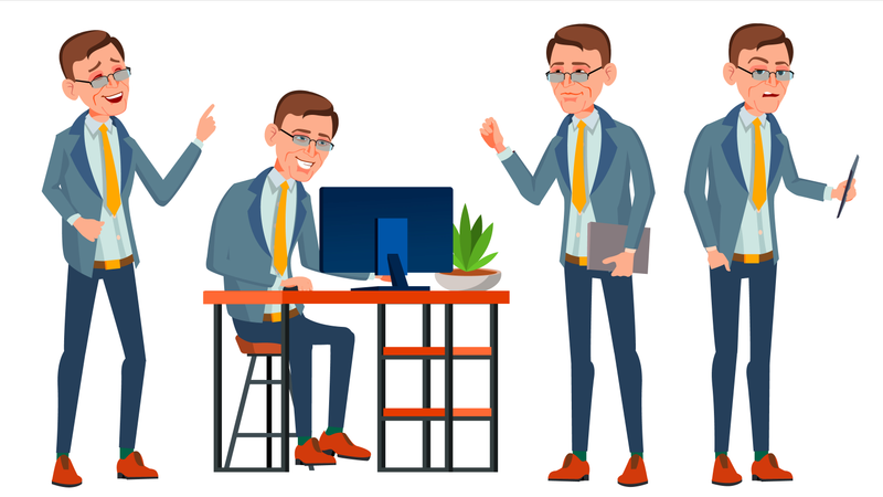 Employee Working In Office On Desk  Illustration