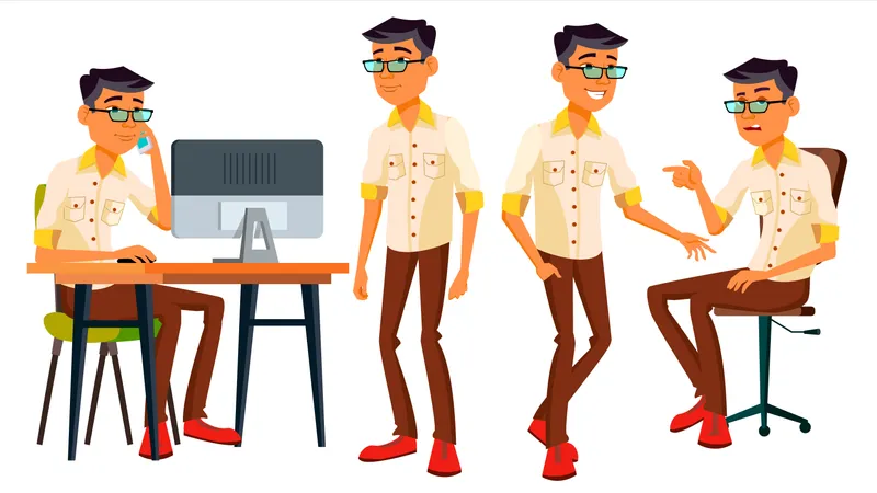 Employee Working In Office With Working Gestures  Illustration