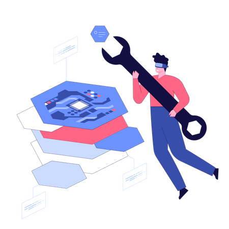 Employee working on artificial intelligence techniques  Illustration