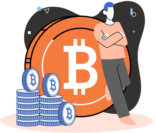 Employee working on bitcoin network  Illustration