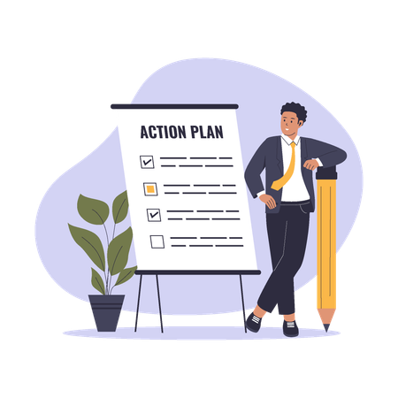 Employee working on Business action plan  Illustration