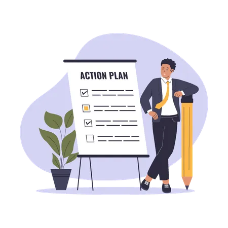 Employee working on Business action plan  Illustration