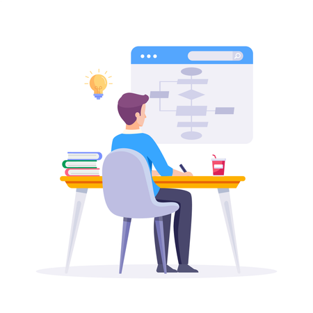 Employee working on business algorithm  Illustration