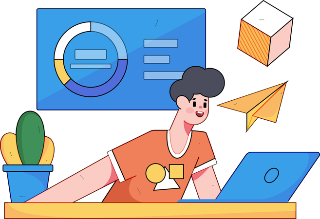 Employee working on business analysis  Illustration
