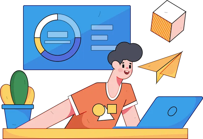 Employee working on business analysis  Illustration