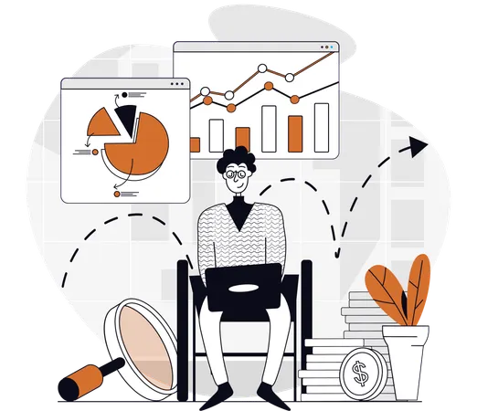 Employee working on business data  Illustration