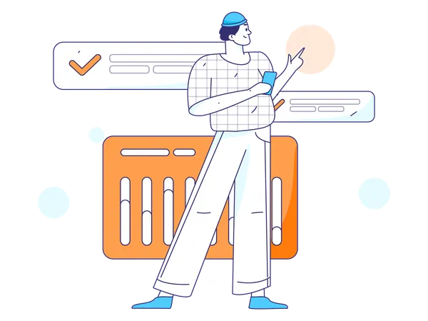 Employee working on business graphs  Illustration
