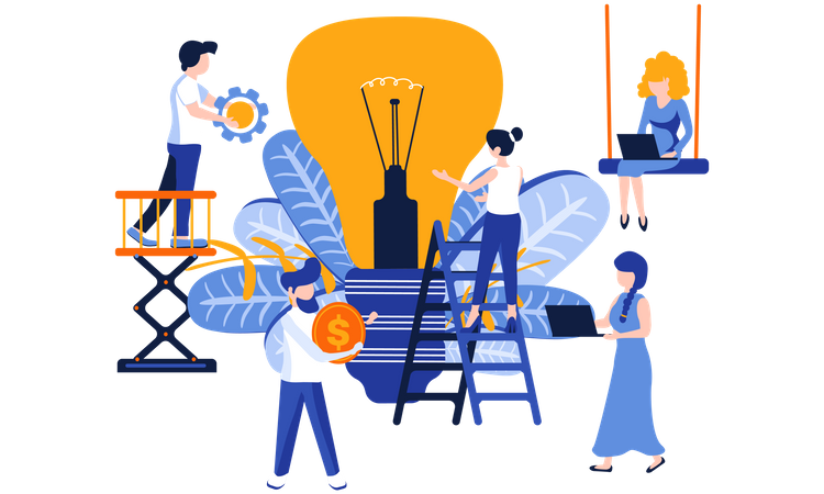 Employee working on business idea  Illustration