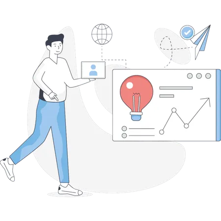 Employee working on business ideas  Illustration