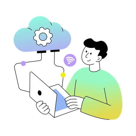 Employee working on Cloud Computing services  Illustration