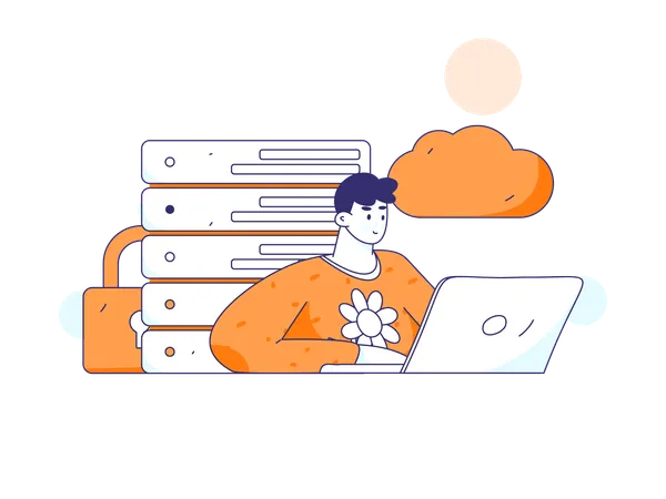 Employee working on cloud data  Illustration