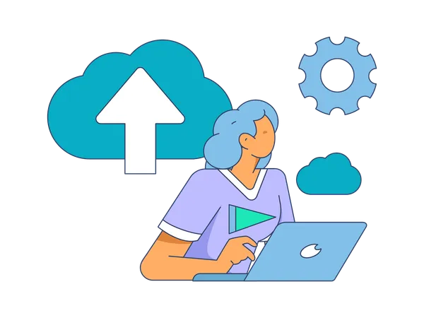 Employee working on cloud services  Illustration