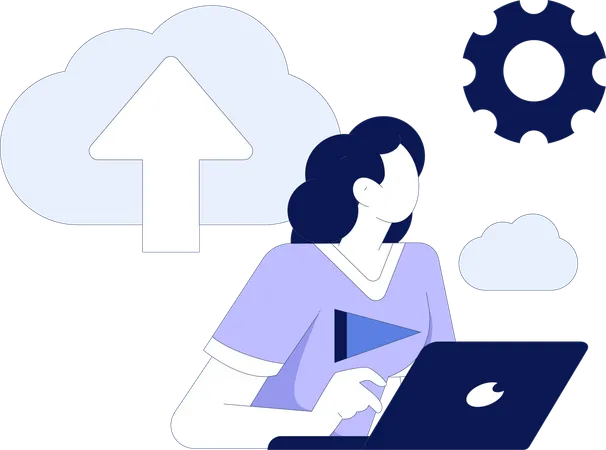 Employee working on cloud services  Illustration