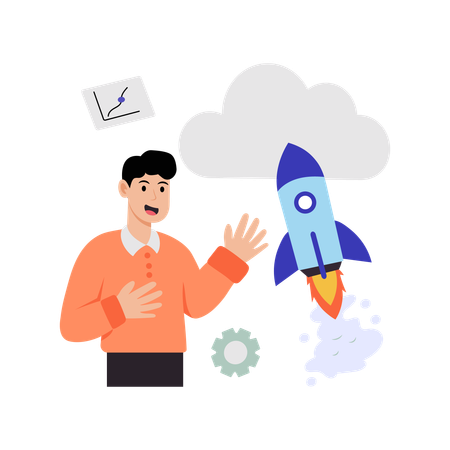 Employee working on Cloud startup  Illustration